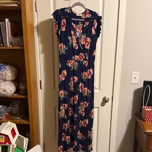 Loveappella Navy Top with Floral Trim